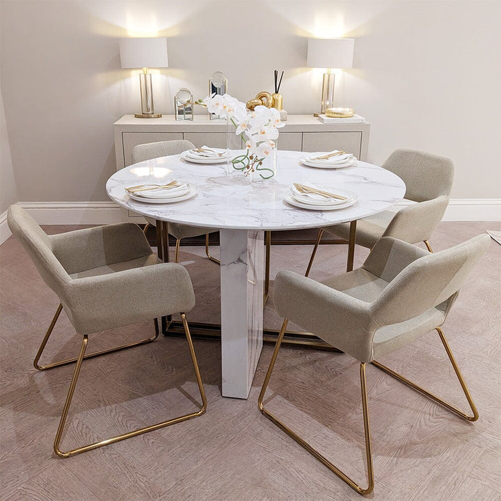 Trixie Round Marble & Gold Metal Dining Table Furniture 