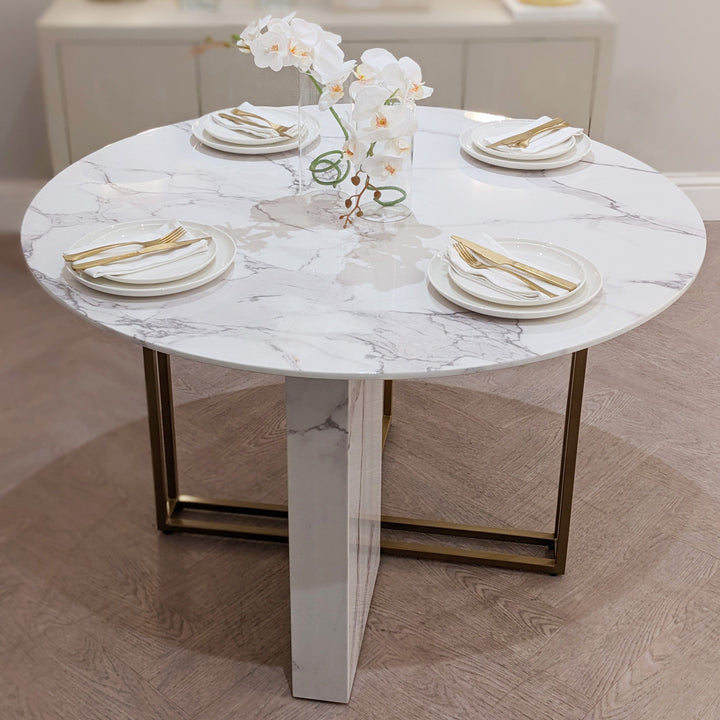 Trixie Round Marble & Gold Metal Dining Table Furniture 