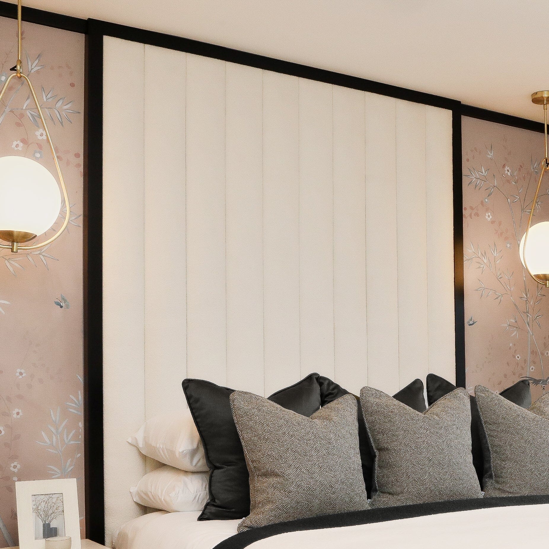 Valentina Cloud Boucle & Black Channelled Headboard – Rowen Homes