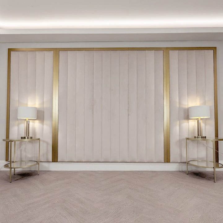 Valentina Oyster & Gold Channelled Headboard with Wings MTO Headboard 