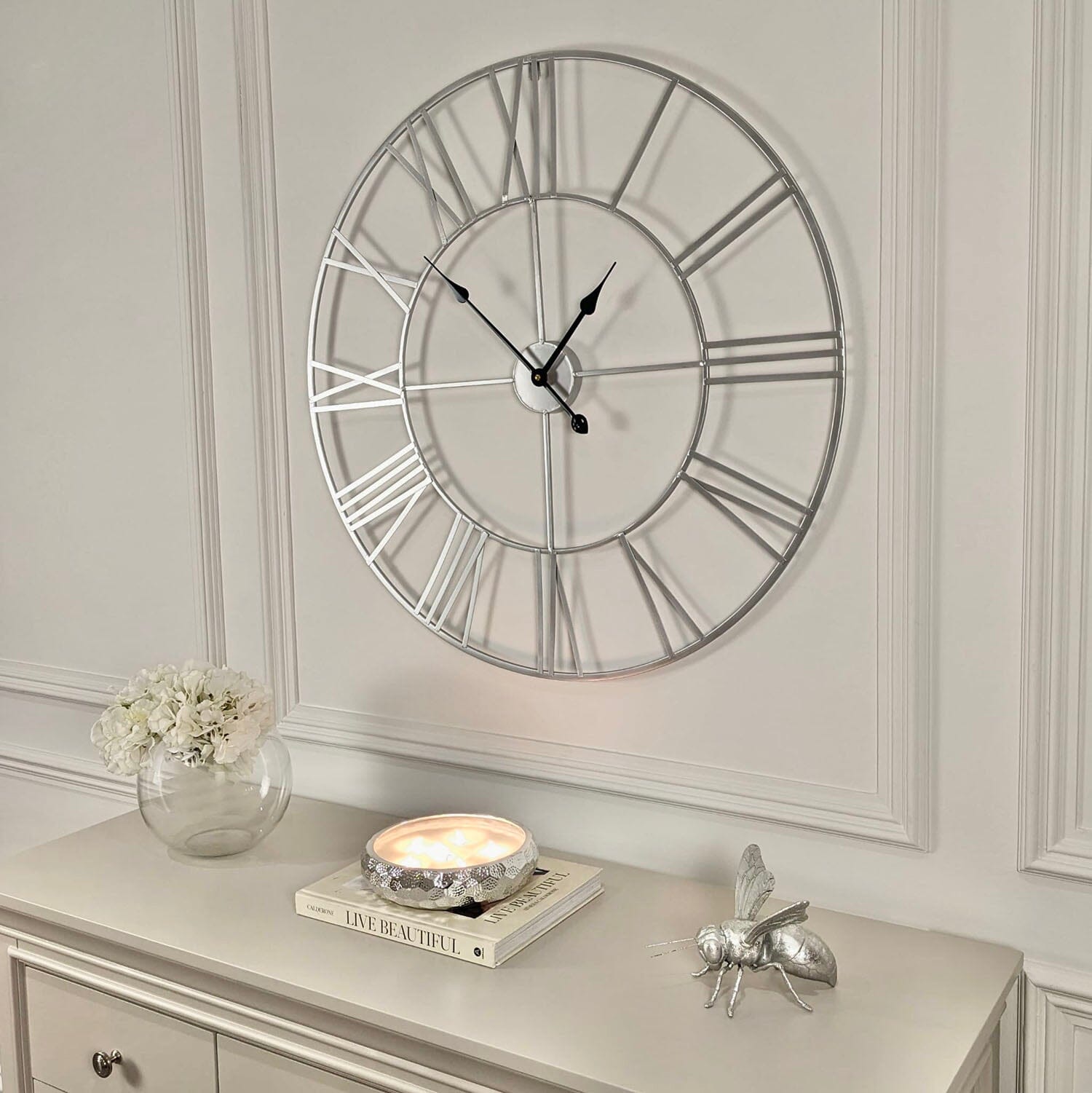 Valentina Round Silver Skeleton Clock Accessories 