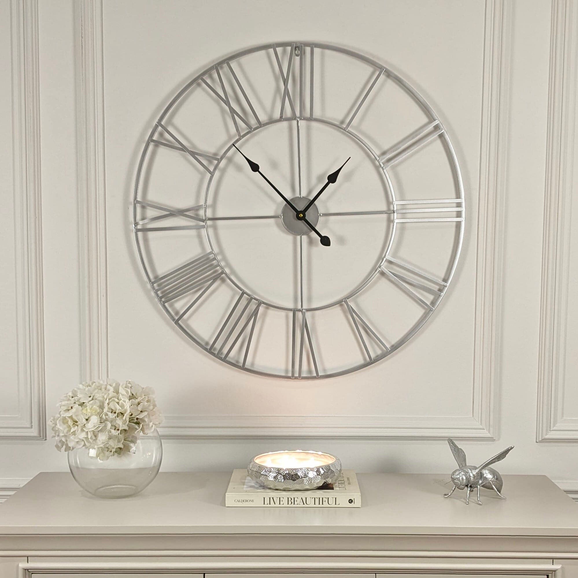 Valentina Round Silver Skeleton Clock Accessories 