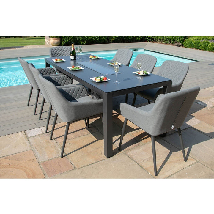 Valetta Charcoal Grey 8 Seat Rectangular Dining Set With Fire Pit Table Furniture 