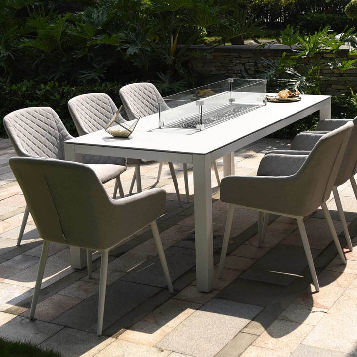 Valetta Grey and White 8 Seat Rectangular Dining Set With Fire Pit Table Furniture 