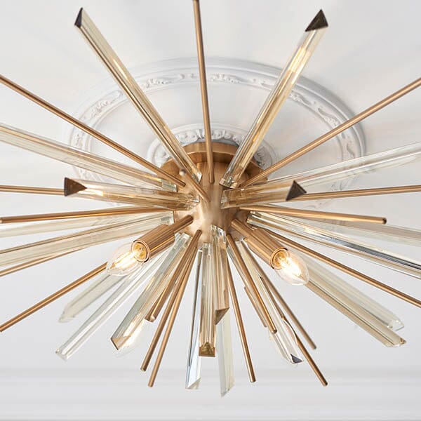 Verona Gold & Glass Sunburst Flush Ceiling Light Lighting 