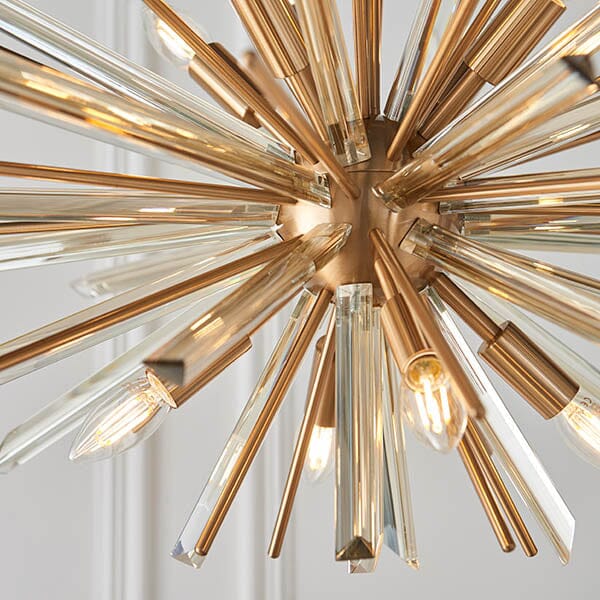Verona Large Gold & Glass Sunburst Pendant Ceiling Light Lighting 