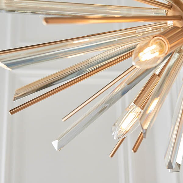 Verona Large Gold & Glass Sunburst Pendant Ceiling Light Lighting 