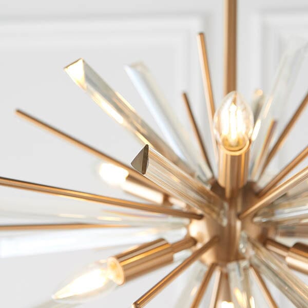 Verona Medium Gold & Glass Sunburst Pendant Ceiling Light Lighting 