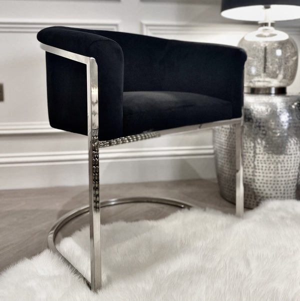 Verona Premium Black & Silver Velvet Armchair Chair 