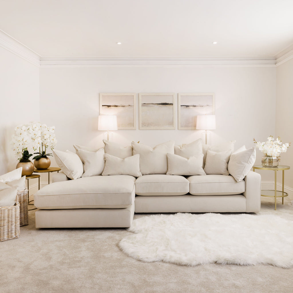 Victoria Cream Velvet Pillow Back Sofa Range