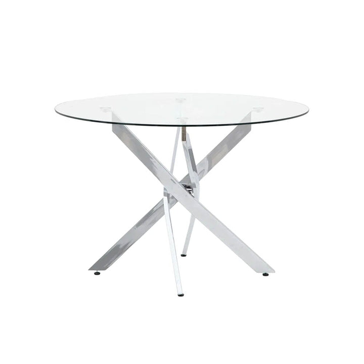 Violetta Silver Cross Base Glass Top Round Dining Table Table 