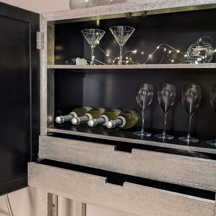 Vogue Champagne Embossed Premium Metal Bar Cabinet Furniture 