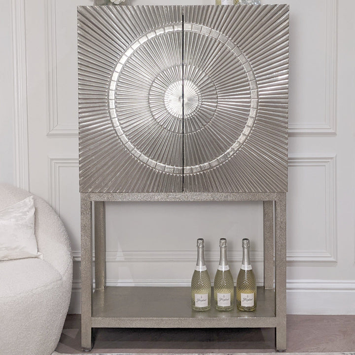 Vogue Champagne Embossed Premium Metal Bar Cabinet Furniture 