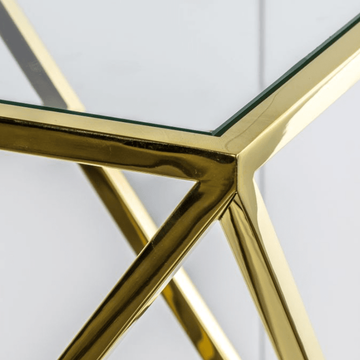Voss Gold Metal & Glass Abstract Side Table Furniture 