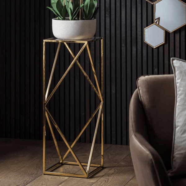 Voss Gold Metal & Glass Abstract Side Table Furniture 