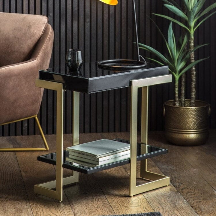 Waltham Gold & Black Side Table End and Side Table 