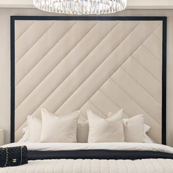 Westminster Cream & Black Premium Abstract Velvet Wall Mounted Headboard MTO Headboard 