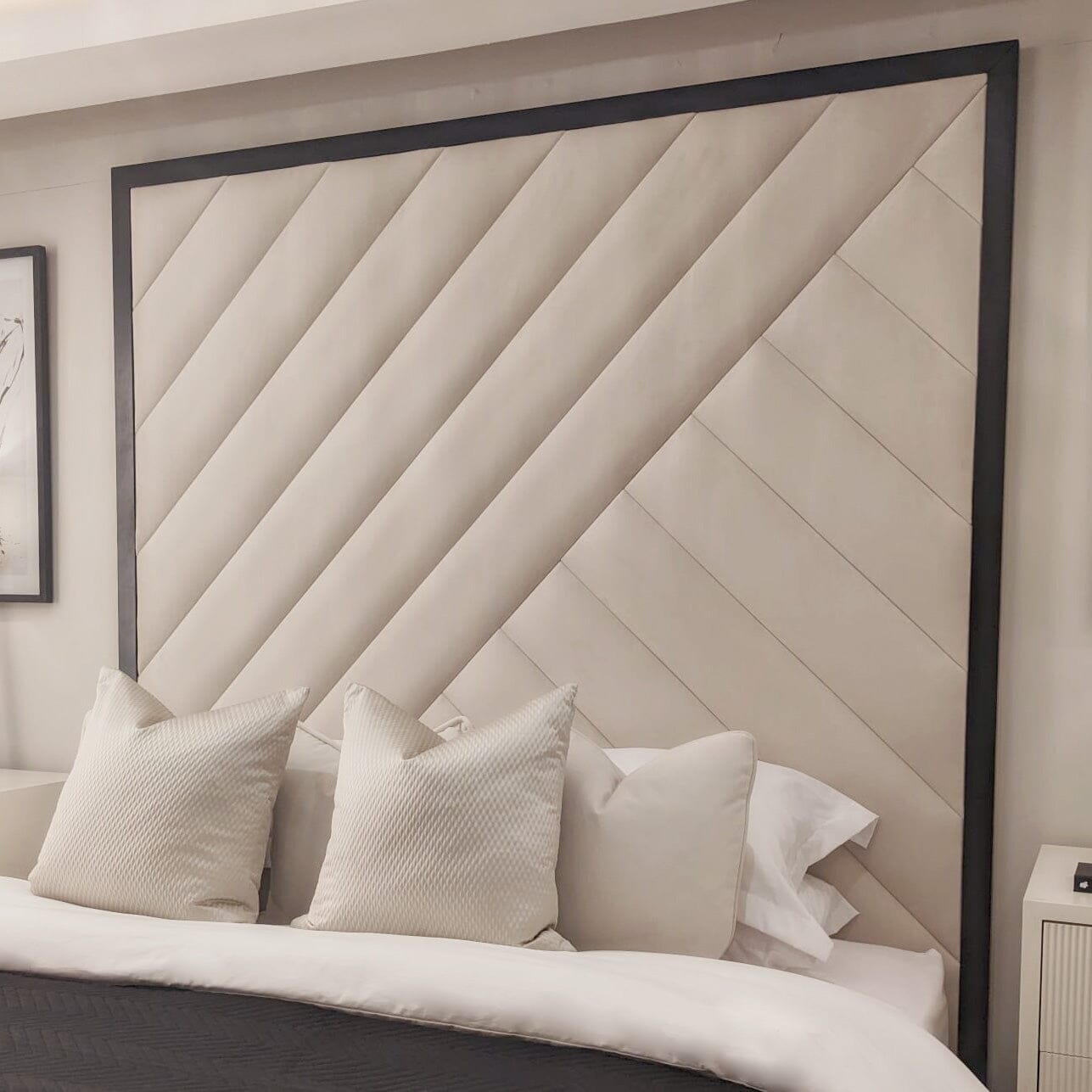 Westminster Cream & Black Premium Abstract Velvet Wall Mounted Headboard MTO Headboard 