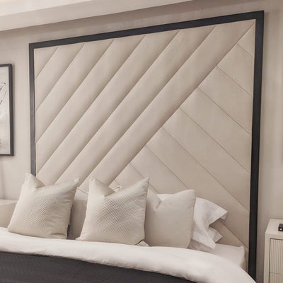 Westminster Cream & Black Premium Abstract Velvet Wall Mounted Headboard MTO Headboard 