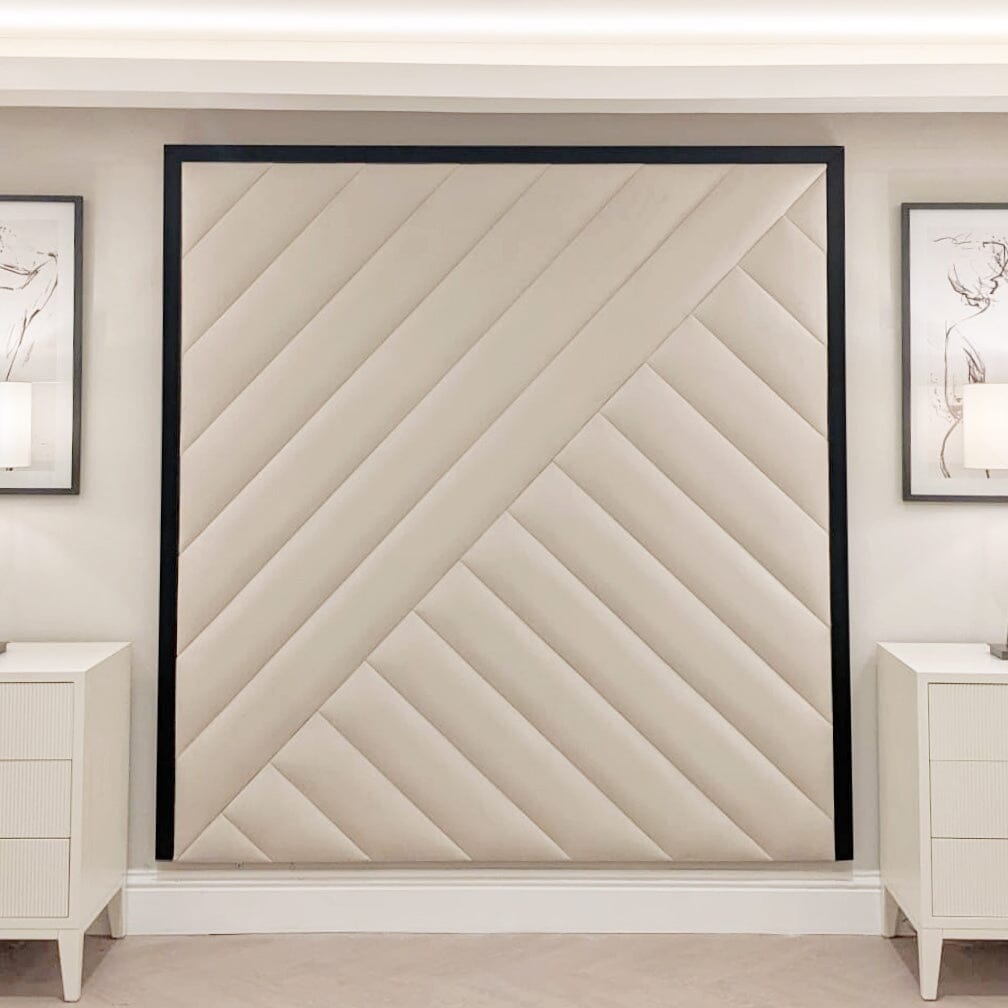 Westminster Cream & Black Premium Abstract Velvet Wall Mounted Headboard MTO Headboard 