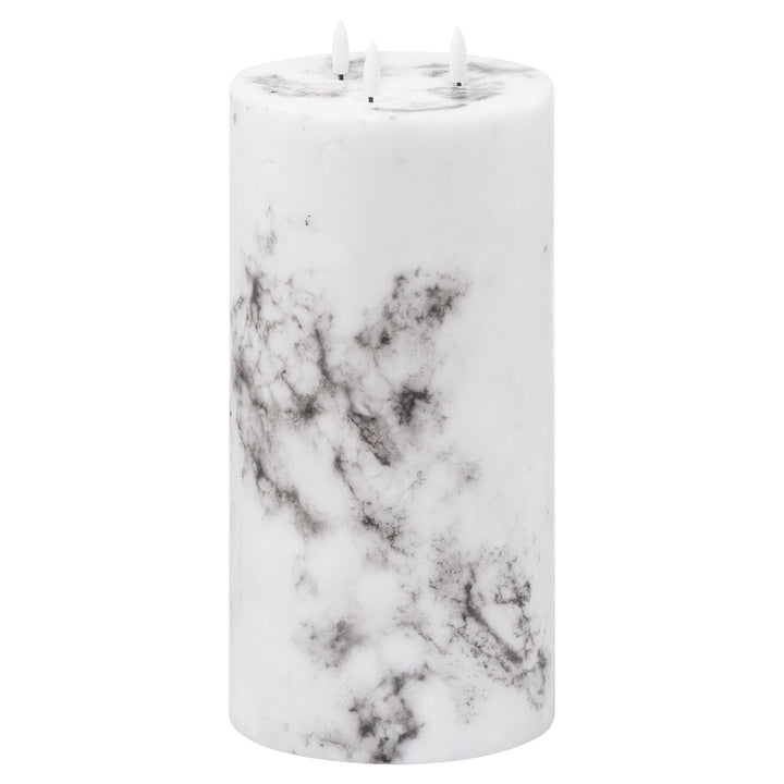 White 3 Wick Tall Marble Effect LED Candle Accessories 