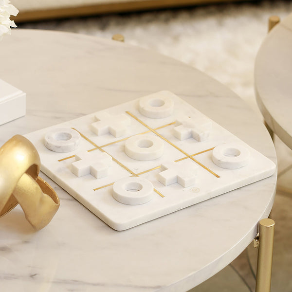 White Marble & Gold Noughts & Crosses Set Accessories 