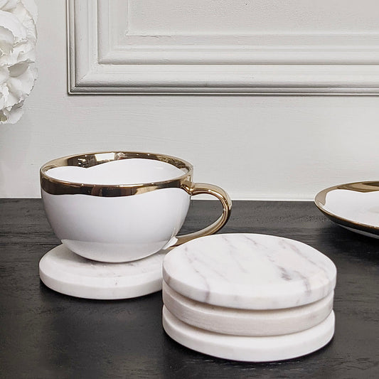 Whitney Round White Marble Coasters - Set of 4 