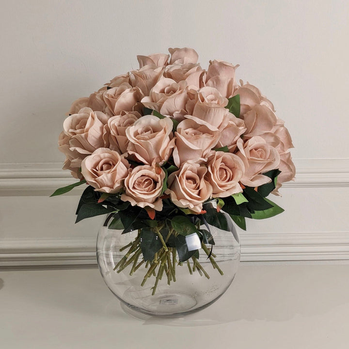 XL Pink Faux Rose Arrangement in Fishbowl Vase - Approx. 70 Stems Florals and Plants 