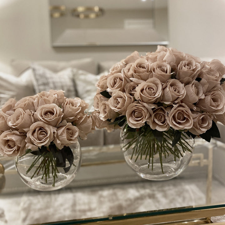 XL Pink Faux Rose Arrangement in Fishbowl Vase Florals and Plants 