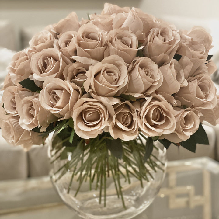 XL Pink Faux Rose Arrangement in Fishbowl Vase Florals and Plants 