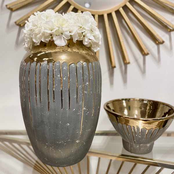 Zale Ceramic Extra Large Grey & Gold Drip Vase Accessories 