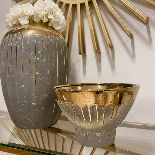 Zale Ceramic Grey & Gold Drip Bowl Accessories 
