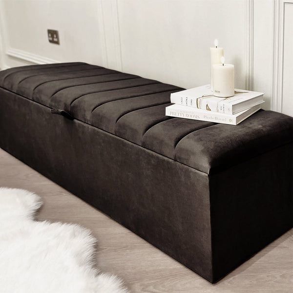 Zana Jet Black Panelled Ottoman Box Furniture 