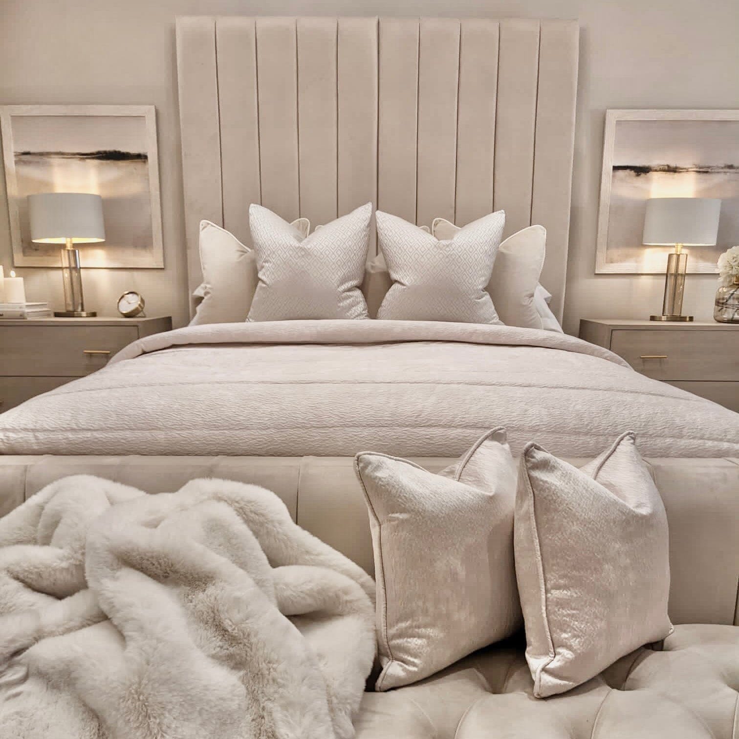 Zana Vanilla Luxury Panelled Bed Bed 