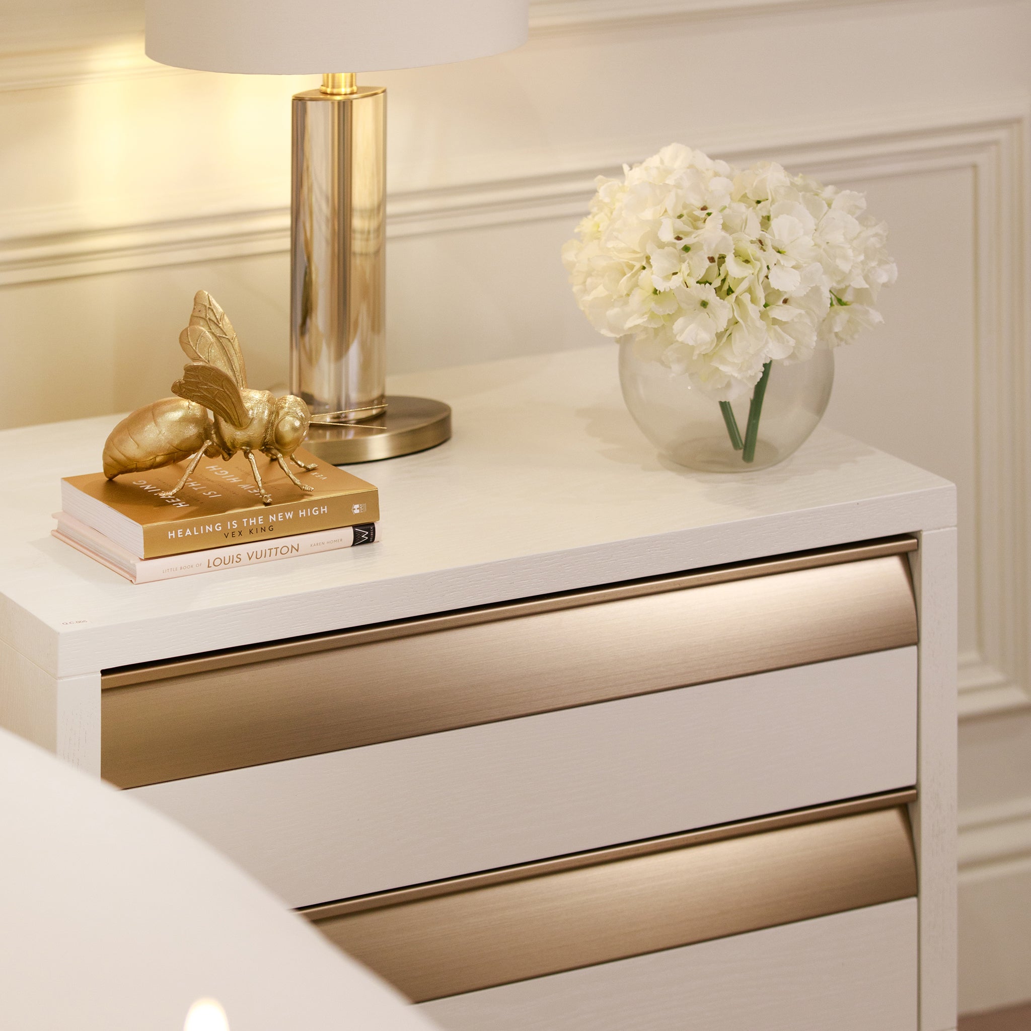 Zayd White & Bronze Premium Large Side Table End and Side Table 
