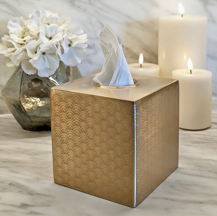 Zena Champagne Etched Tissue Box Bathroom 
