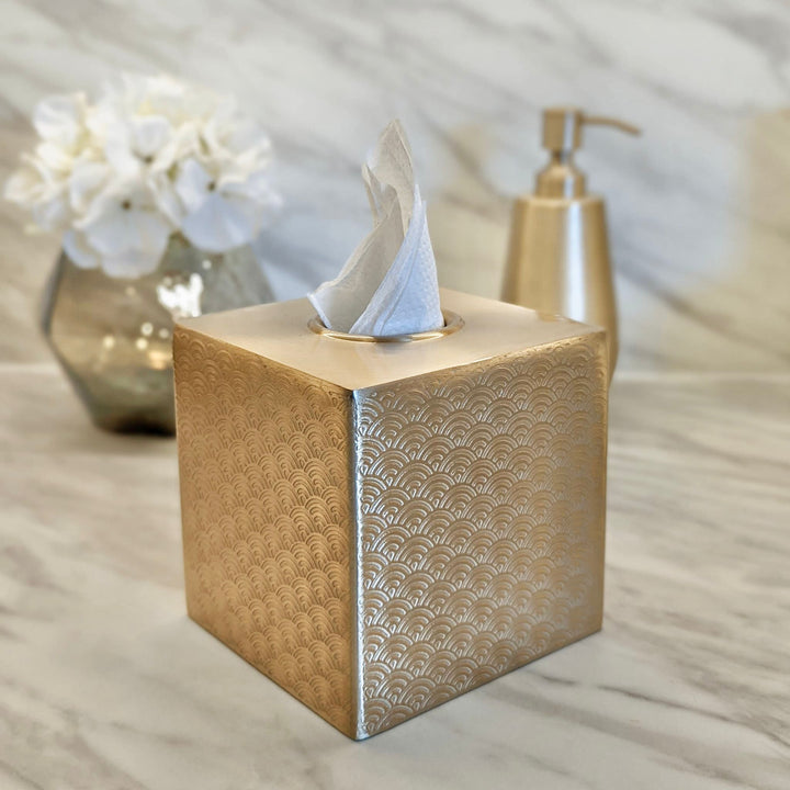 Zena Champagne Etched Tissue Box Bathroom 