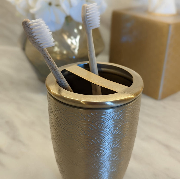 Zena Champagne Etched Toothbrush Holder Bathroom 