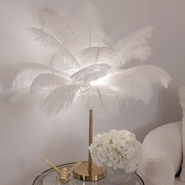 Zora White Feather & Gold Table Lamp Lighting 